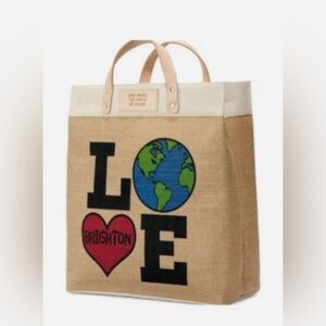 Brighton Earth Love Jute Tote Bag Limited Edition Leather Handles